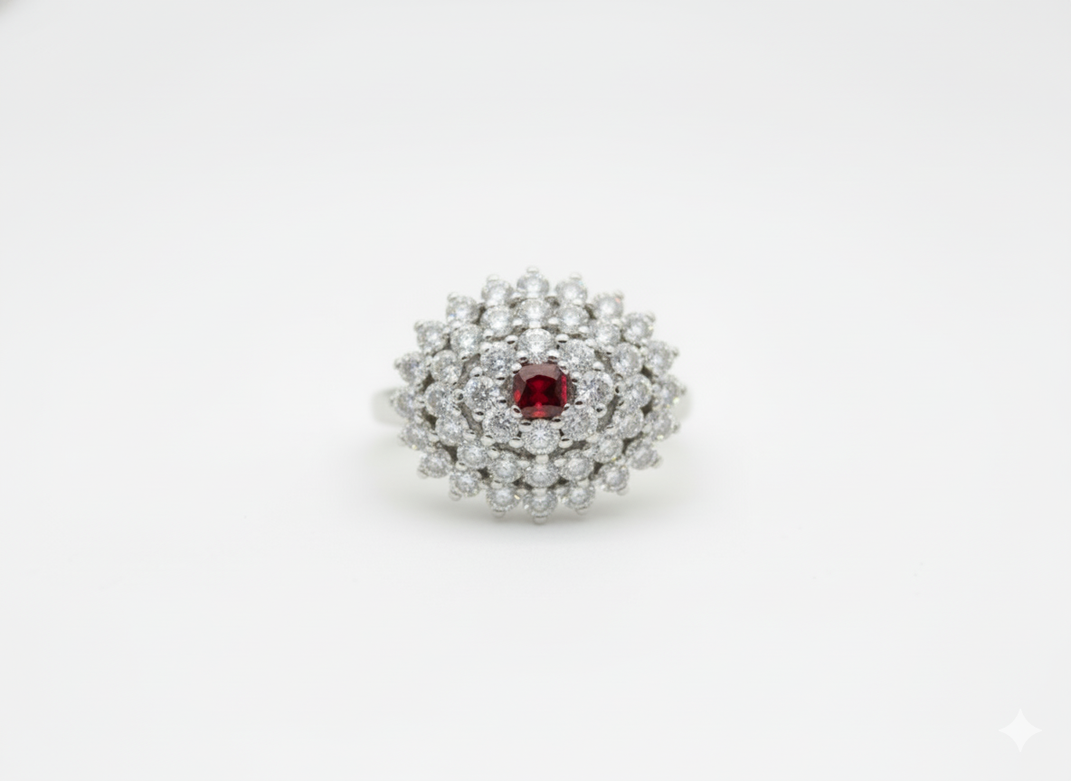 1.30 Ct Round Garnet, Cubic Zirconia 925 Sterling Silver Ring