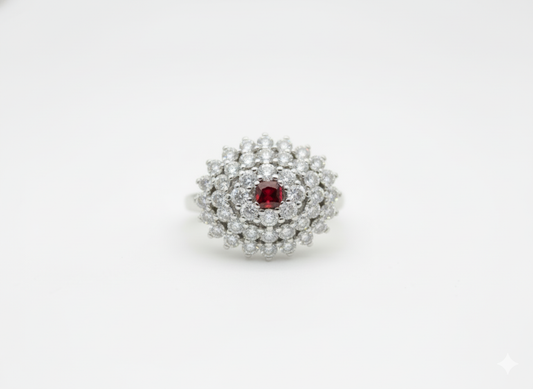 1.30 Ct Round Garnet, Cubic Zirconia 925 Sterling Silver Ring