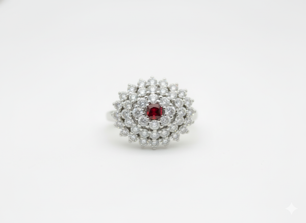 1.30 Ct Round Garnet, Cubic Zirconia 925 Sterling Silver Ring