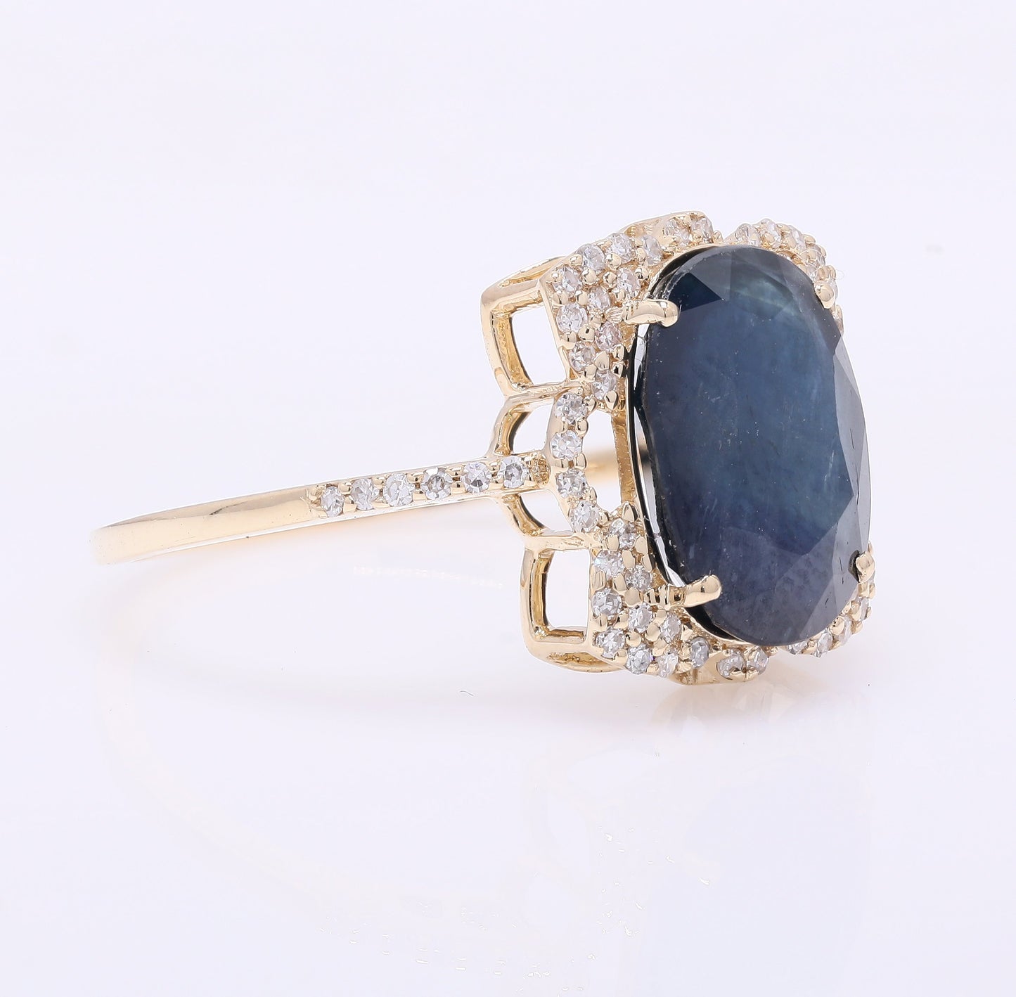 4.04 Ct Cushion Mixed Cut Natural Sapphire 14K Gold Ring