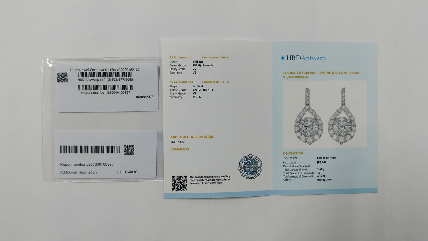 4.12 Carats Lab Grown Diamond 14K Gold Earrings