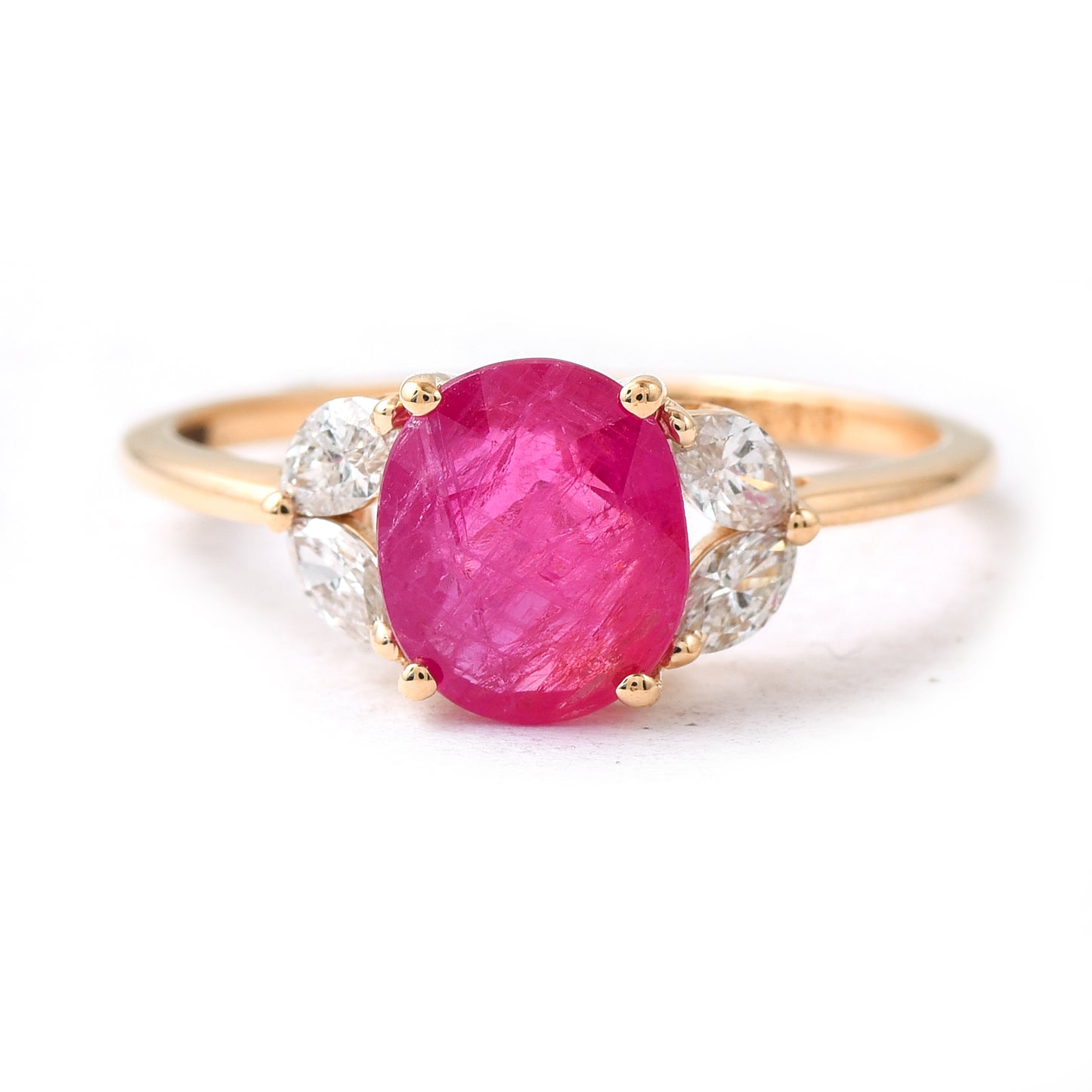 1.46 Ct Oval Mixed Cut Natural Ruby 14K Gold Ring