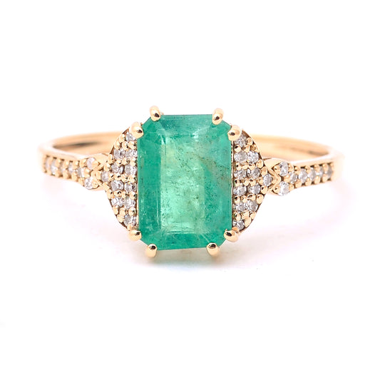 1.57 Ct Octagon Step Cut Natural Emerald 14K Gold Ring