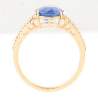 3.40 Ct Oval Mixed Cut Natural Sapphire 14K Gold Ring