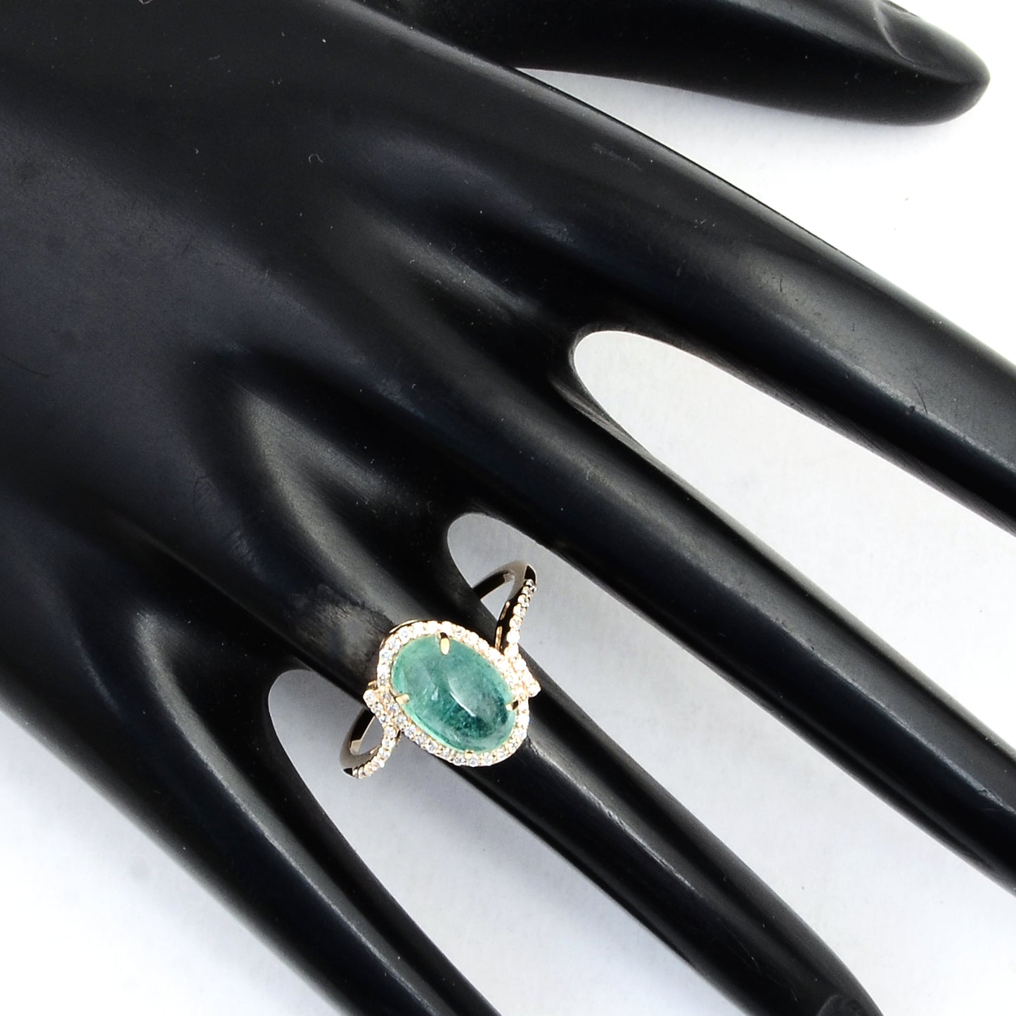 2.39 Ct Oval Cabochon Natural Beryl Emerald 14K Gold Ring