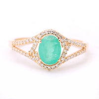 1.09 Ct Oval Mixed Cut Natural Emerald 14K Gold Ring