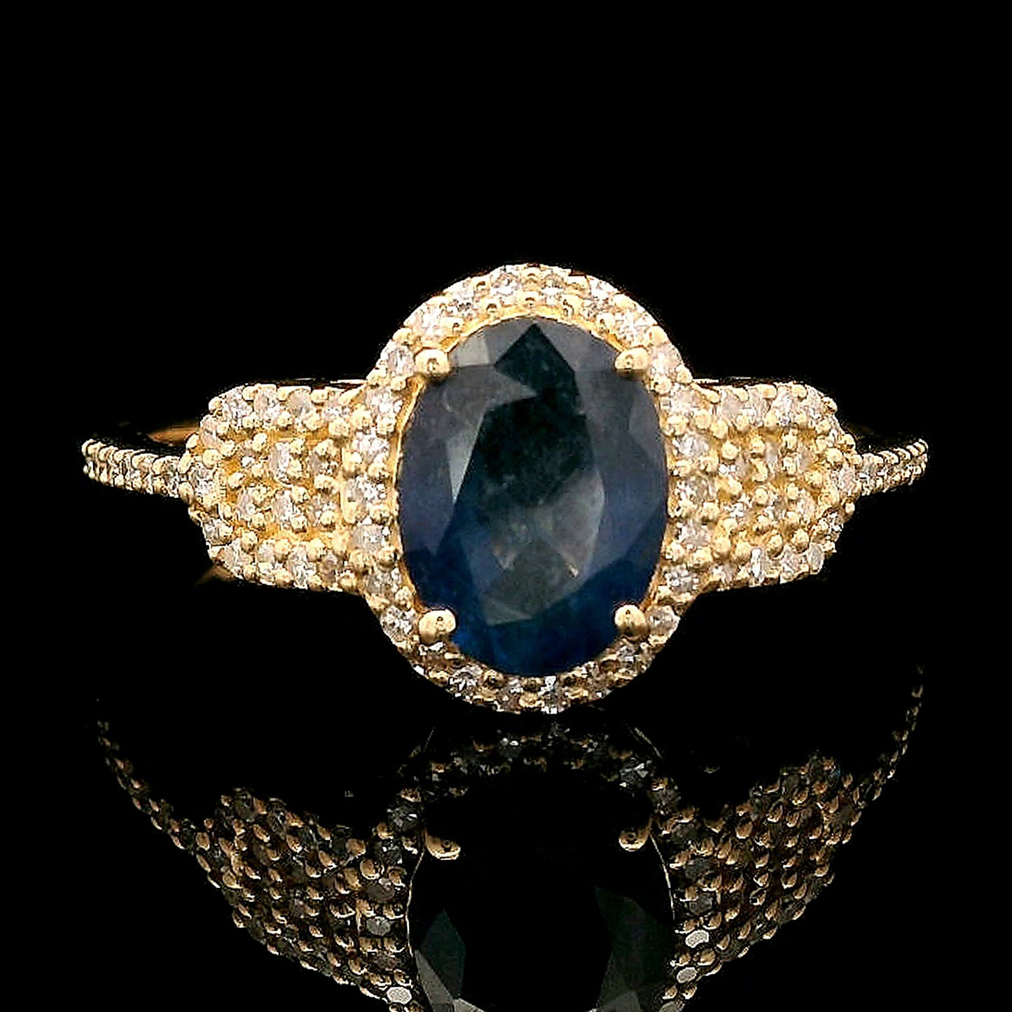 1.53 Ct Oval Mixed Cut Natural Sapphire 14K Gold Ring