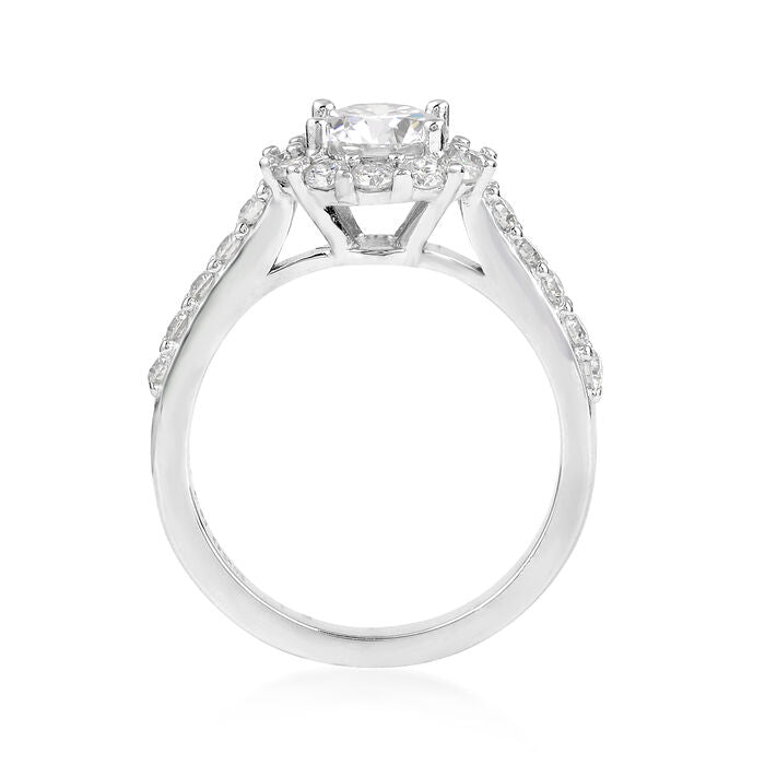 1.60 ct. t.w. Moissanite Halo Ring in Sterling Silver. Size 9