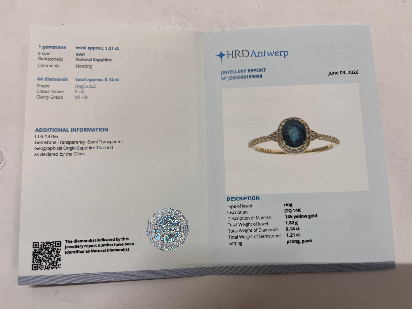 1.35 Ct Oval Mixed Cut Natural Sapphire 14K Gold Ring
