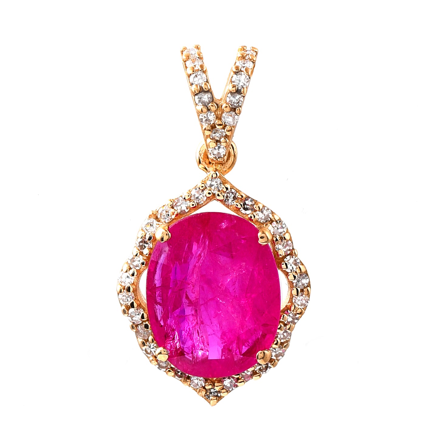 2.20 Ct Oval Mixed Cut Natural Ruby 14K Gold Pendant