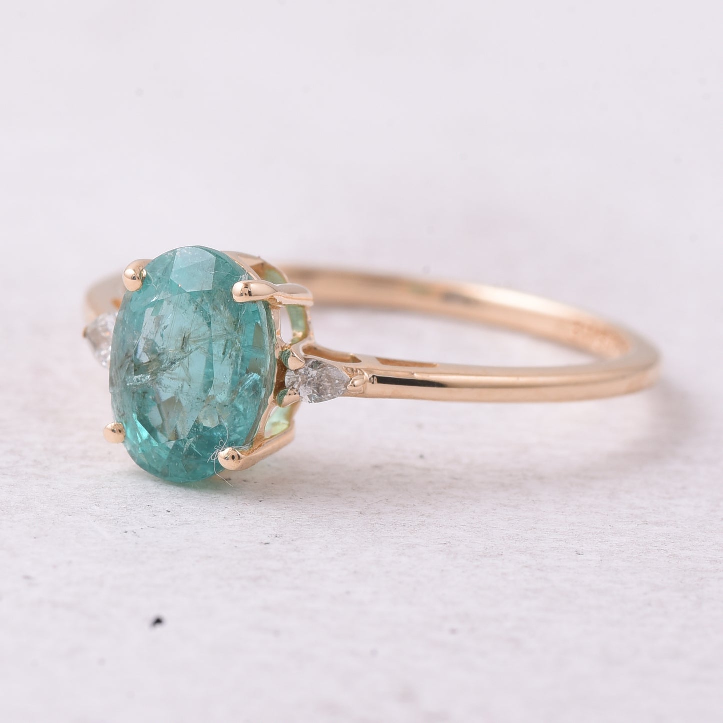 1.27 Ct Oval Mixed Cut Natural Emerald 14K Gold Ring