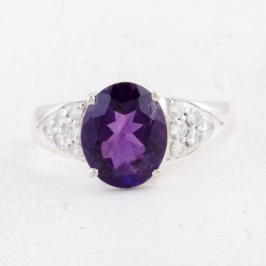 3.71 Ct Oval Amethyst 925 Sterling Silver Ring