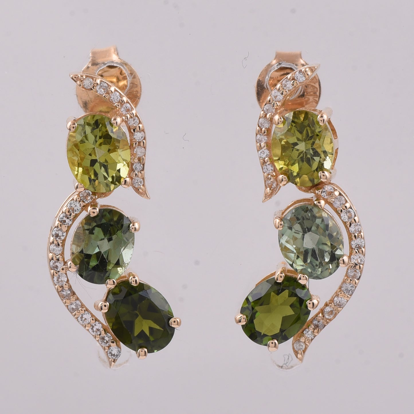 2.82 Ct Oval Natural Multi-Coloured Tourmaline 14K Gold Earrings