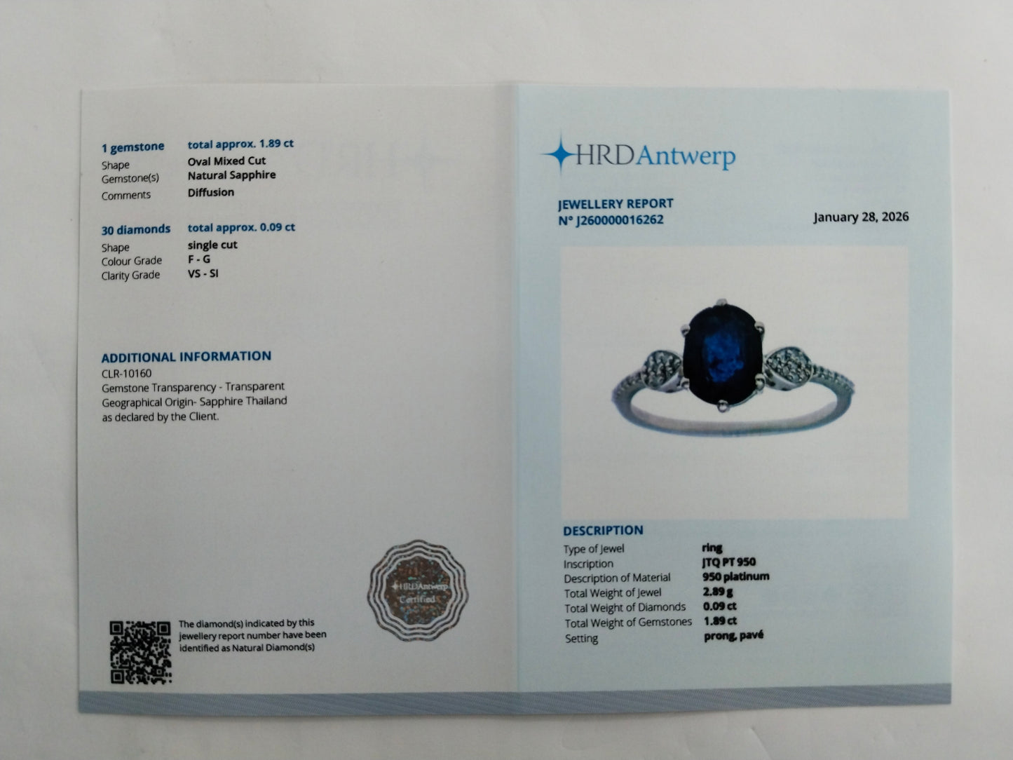 1.98 Ct Oval Mixed Cut Natural Sapphire 950 Platinum Ring