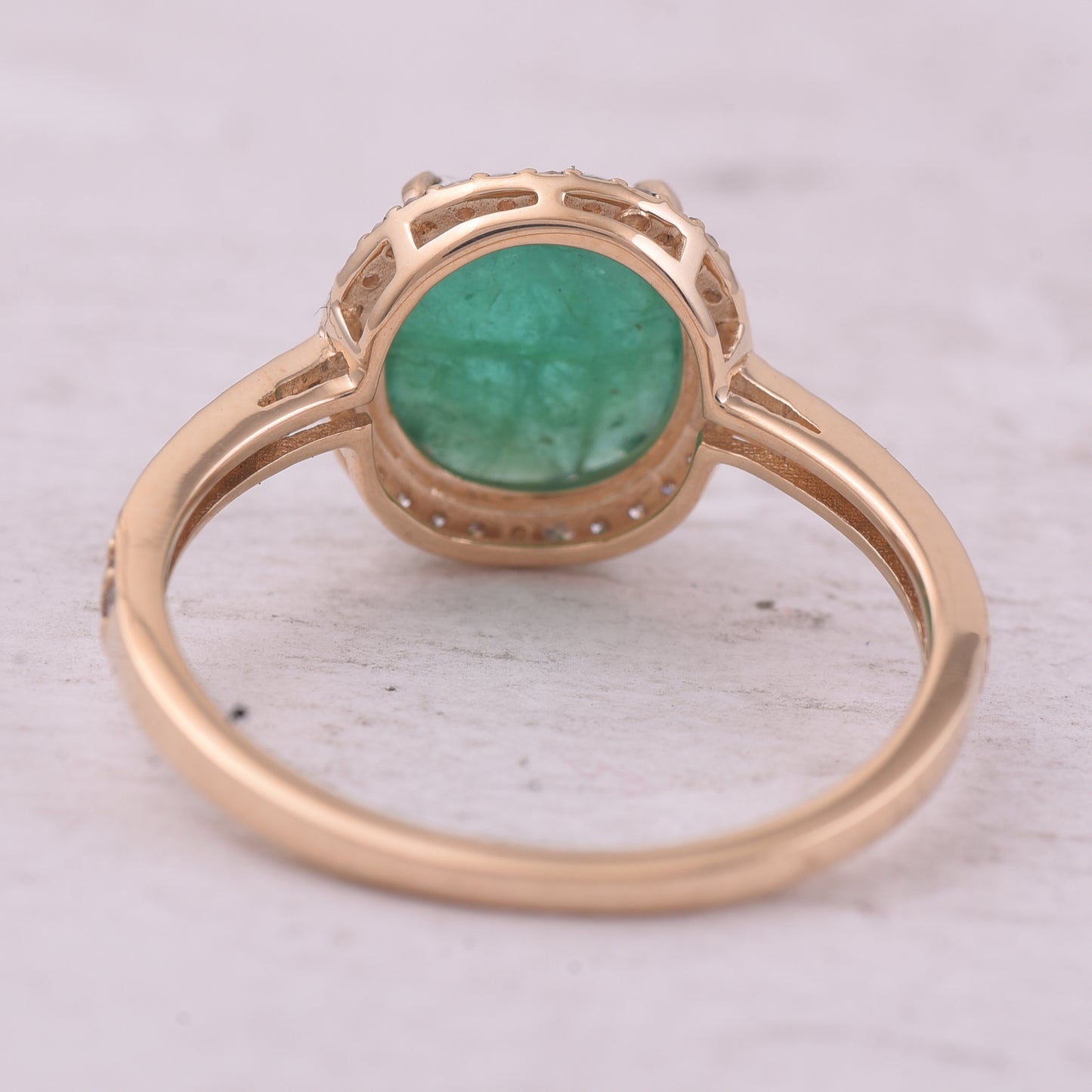 1.96 Ct Oval Cabochon Cut Natural Emerald 14K Gold Ring