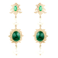 30.75 Carat Oval Natural Beryl Emerald 14K Gold Earrings