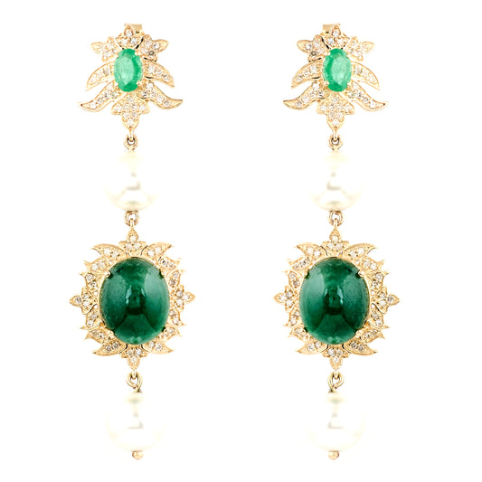 30.75 Carat Oval Natural Beryl Emerald 14K Gold Earrings
