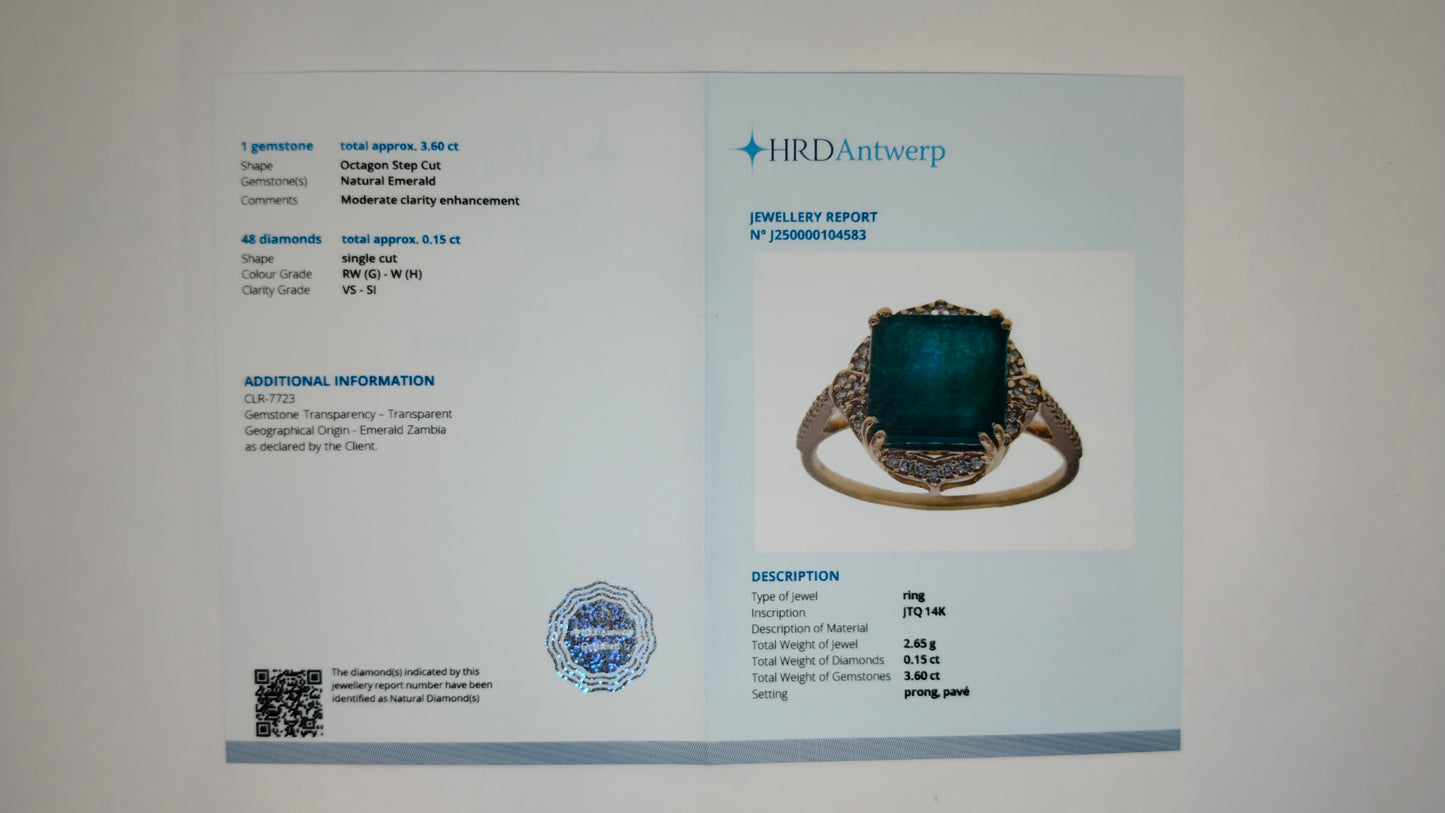 3.75 Ct Octagon Step Cut Natural Emerald 14K Gold Ring