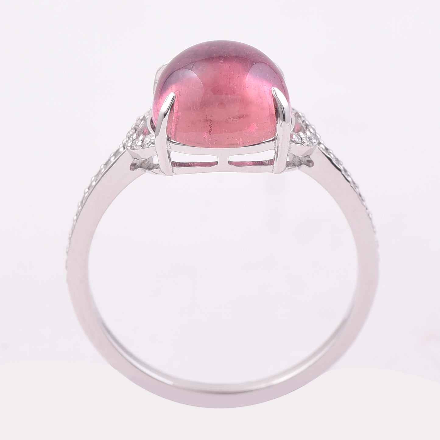 3.69 Ct Round Cabochon Cut Natural Pink Tourmaline 950 Platinum Ring