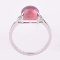 3.69 Ct Round Cabochon Cut Natural Pink Tourmaline 950 Platinum Ring