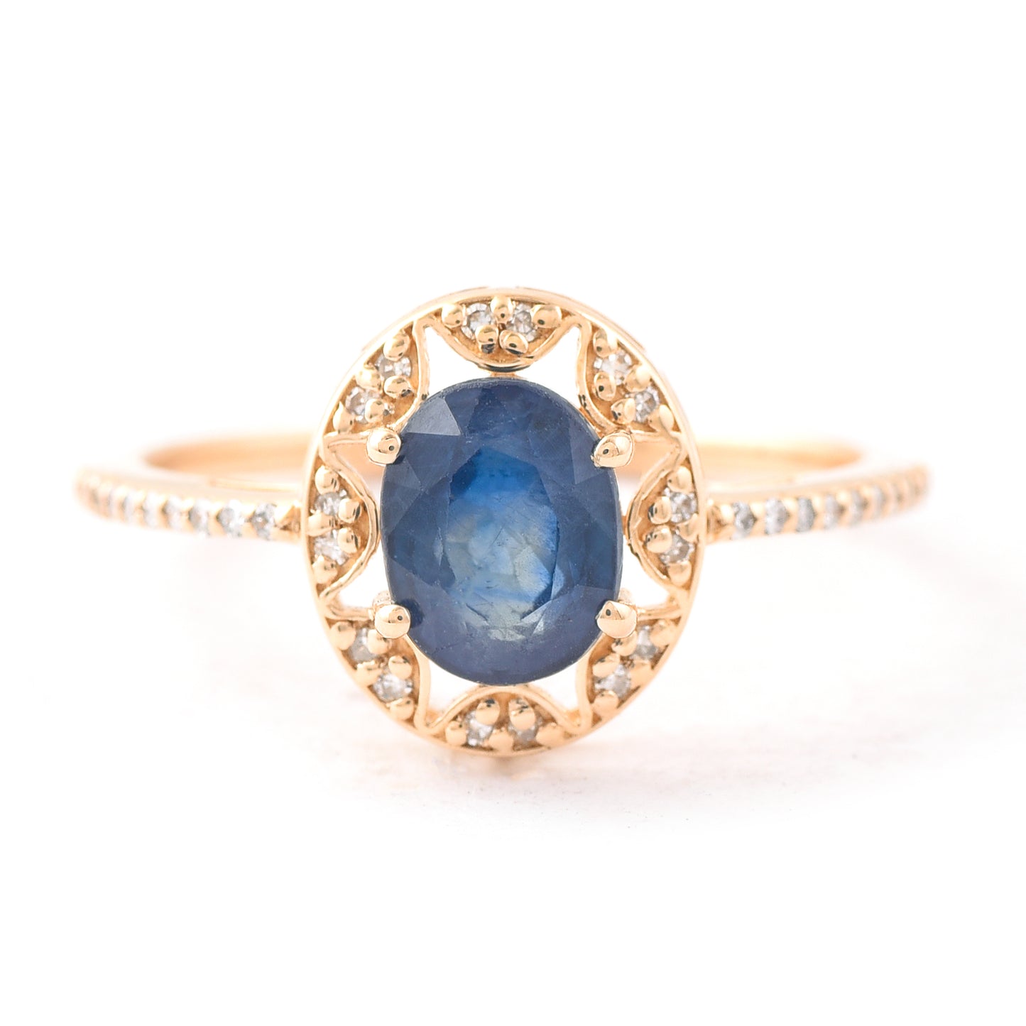 1.69 Ct Oval Mixed Cut Natural Sapphire 14K Gold Ring
