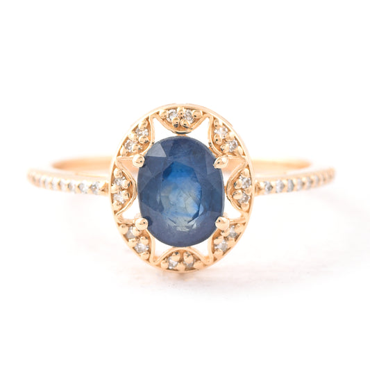 1.69 Ct Oval Mixed Cut Natural Sapphire 14K Gold Ring