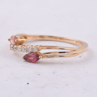 0.38 Ct Marquise Natural Multi Coloured Tourmaline 14K Gold Ring