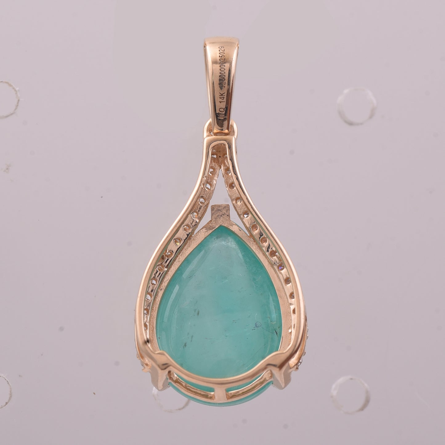 4.46 Ct Pear Cabochon Cut Natural Emerald 14K Gold Pendant