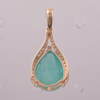 4.46 Ct Pear Cabochon Cut Natural Emerald 14K Gold Pendant