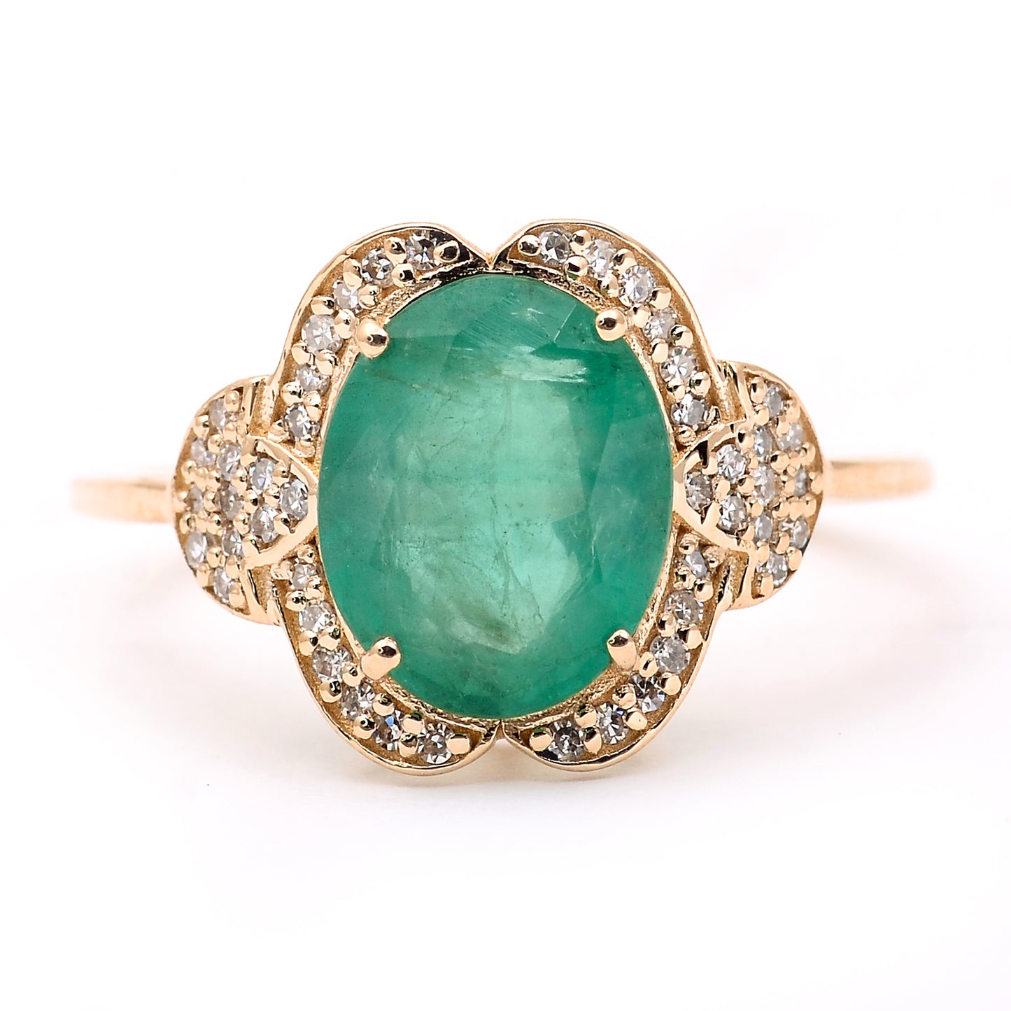 2.30 Ct Oval Mixed Cut Natural Emerald 14K Gold Ring