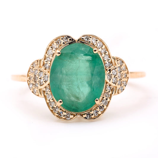 2.30 Ct Oval Mixed Cut Natural Emerald 14K Gold Ring