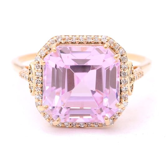 7.76 Ct Cushion Mixed Cut Natural Kunzite 14K Gold Ring