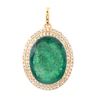 6.29 Ct Oval Mixed Cut Natural Emerald 14K Gold Pendant
