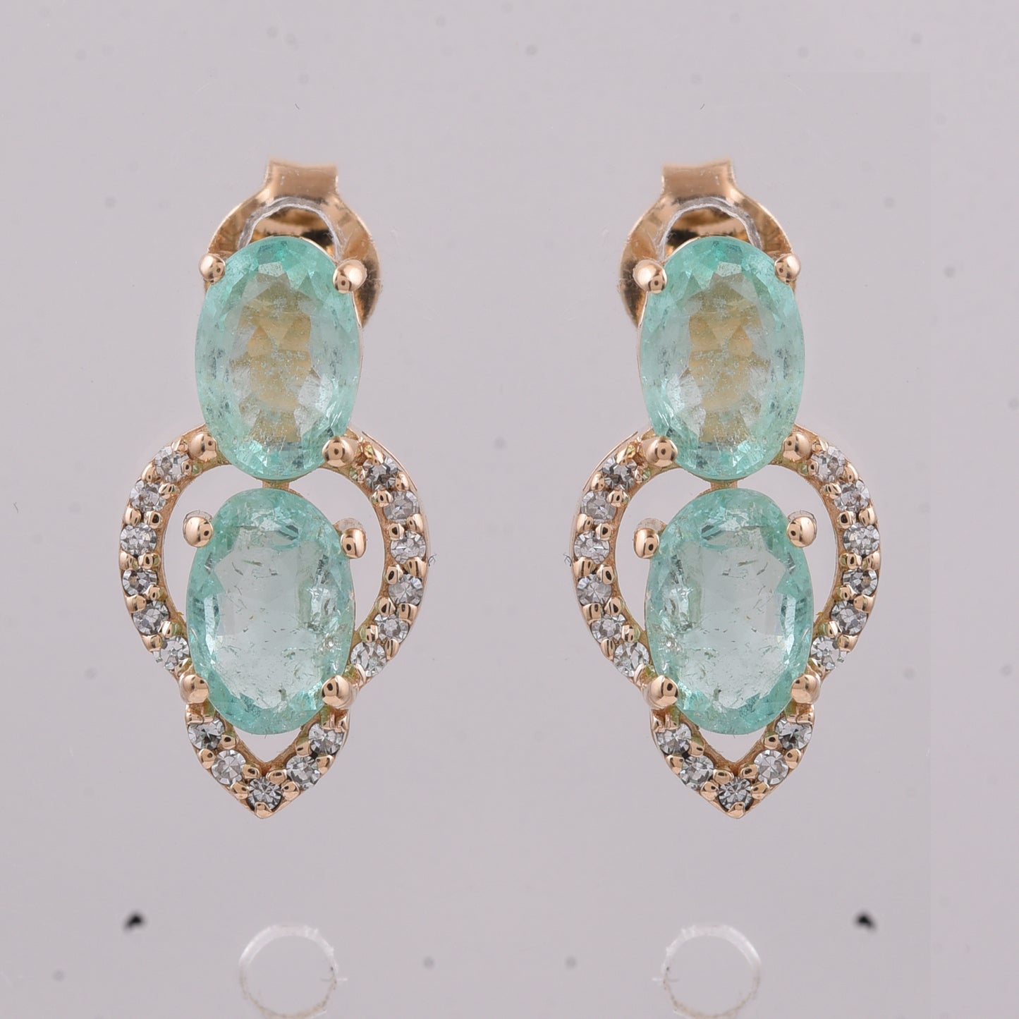 2.06 Ct Oval Natural Emerald 14K Gold Earrings