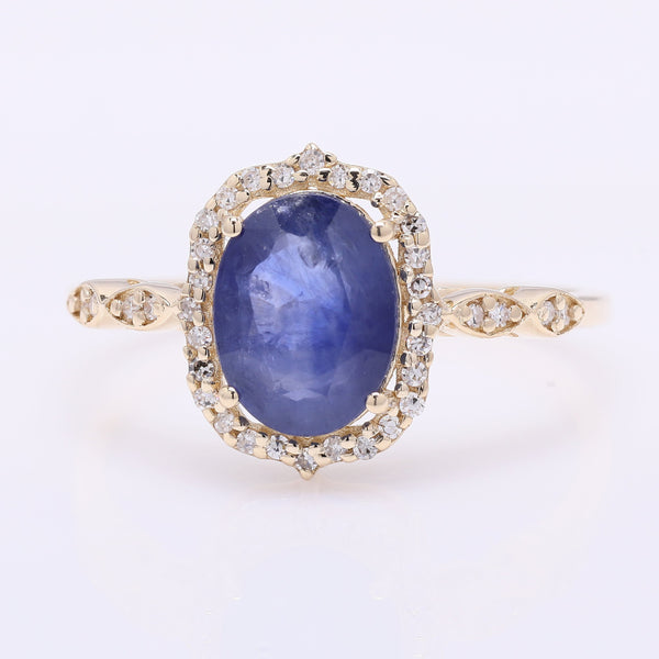 2.11 Ct Oval Mixed Cut Natural Sapphire 14K Gold Ring