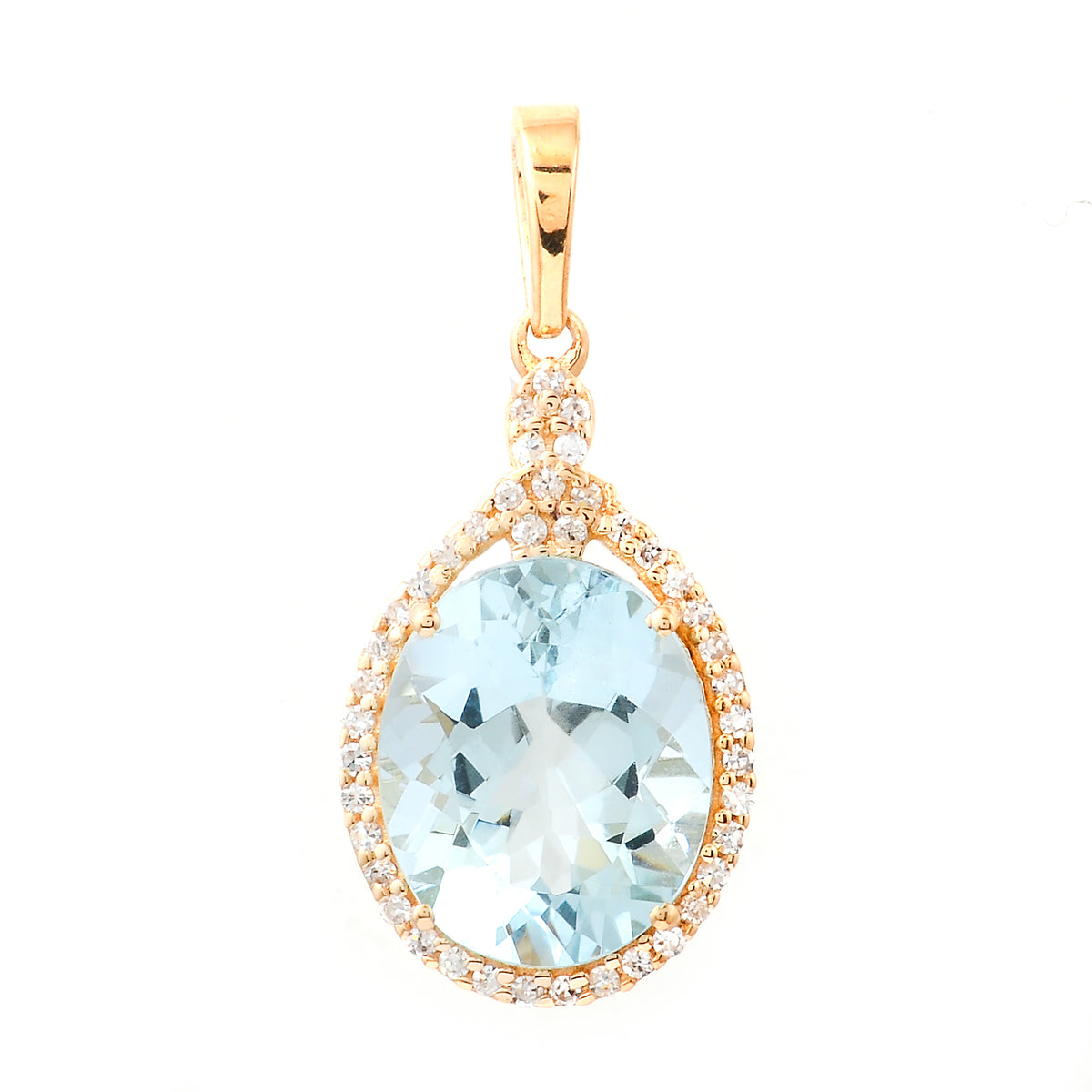 3.15 Ct Oval Mixed Cut Natural Aquamarine 14K Gold Pendant