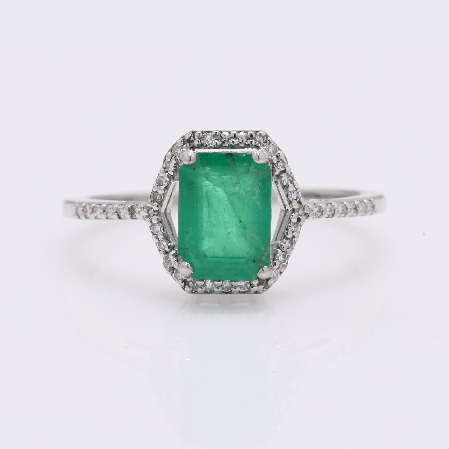 1.58 Ct Octagon Step Cut Natural Emerald 950 Platinum Ring