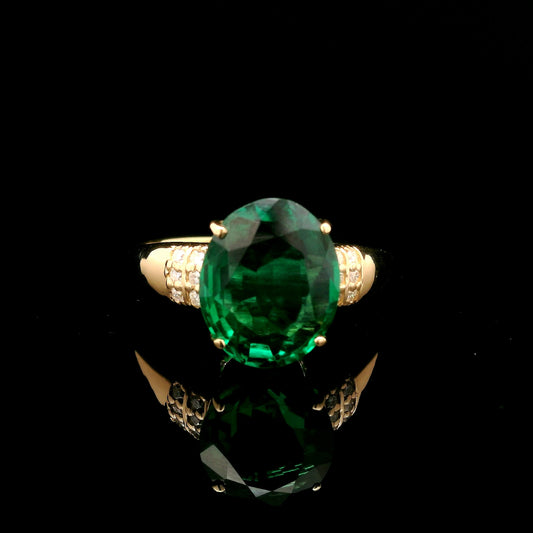 4.17 Ct Oval Lab Grown Emerald 14K Gold Ring