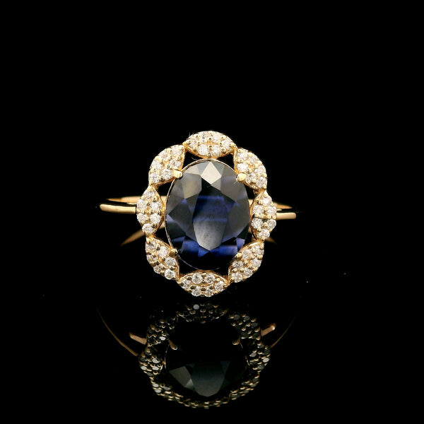 1.67 Ct Oval Mixed Cut Lab Grown Sapphire 14K Gold Ring