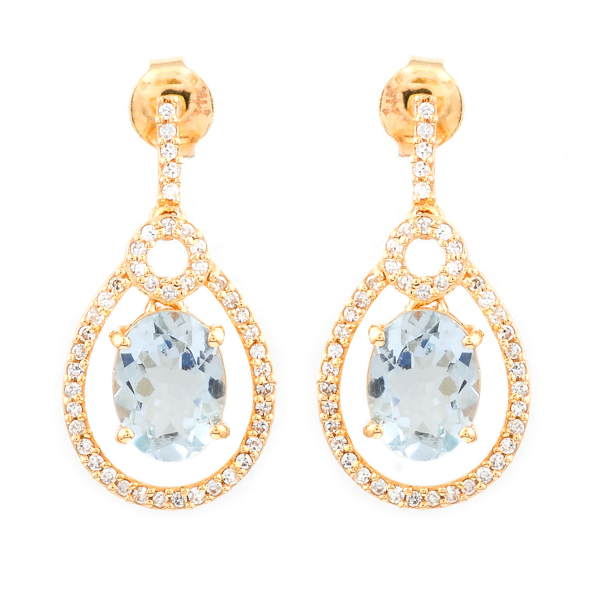 2.21 Ct Oval Mixed Cut Natural Aquamarine 14K Gold Earrings