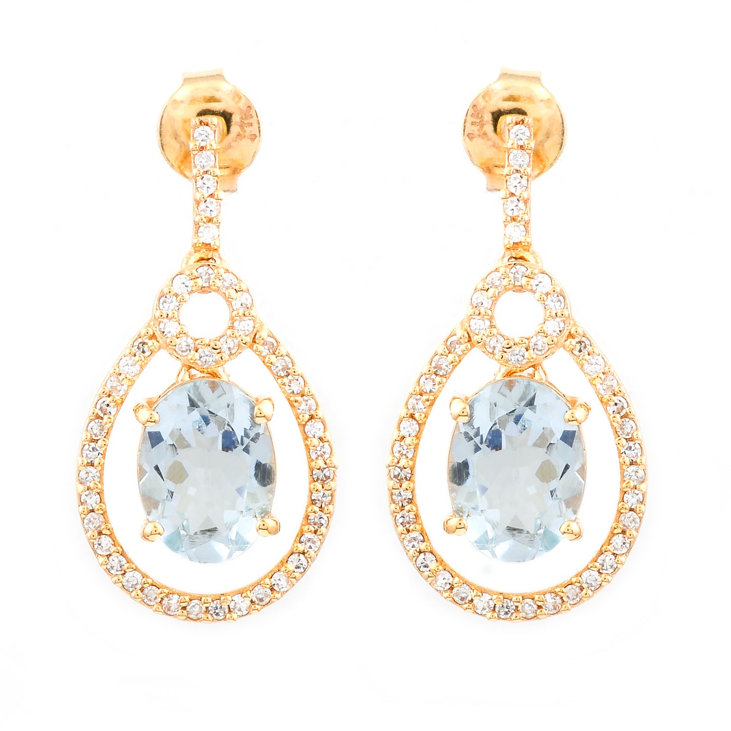 2.21 Ct Oval Mixed Cut Natural Aquamarine 14K Gold Earrings