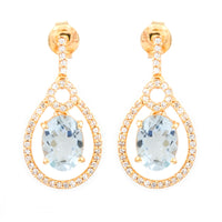 2.21 Ct Oval Mixed Cut Natural Aquamarine 14K Gold Earrings