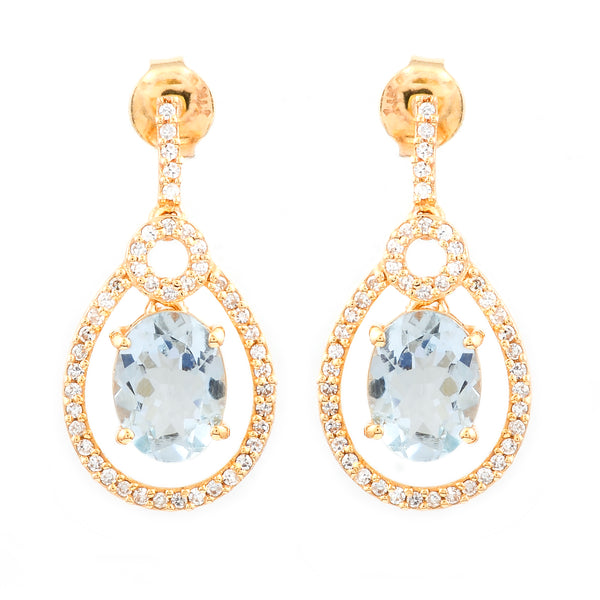 2.21 Ct Oval Mixed Cut Natural Aquamarine 14K Gold Earrings