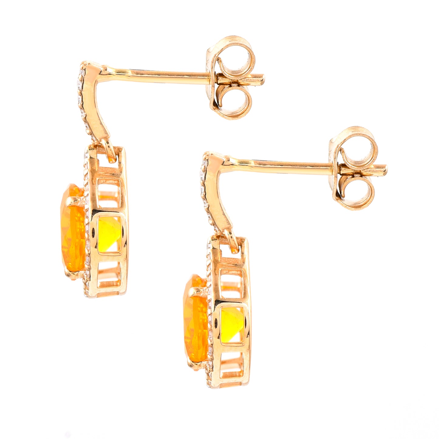 1.80 Ct Round Mixed Cut Natural Fire Opal 14K Gold Earrings