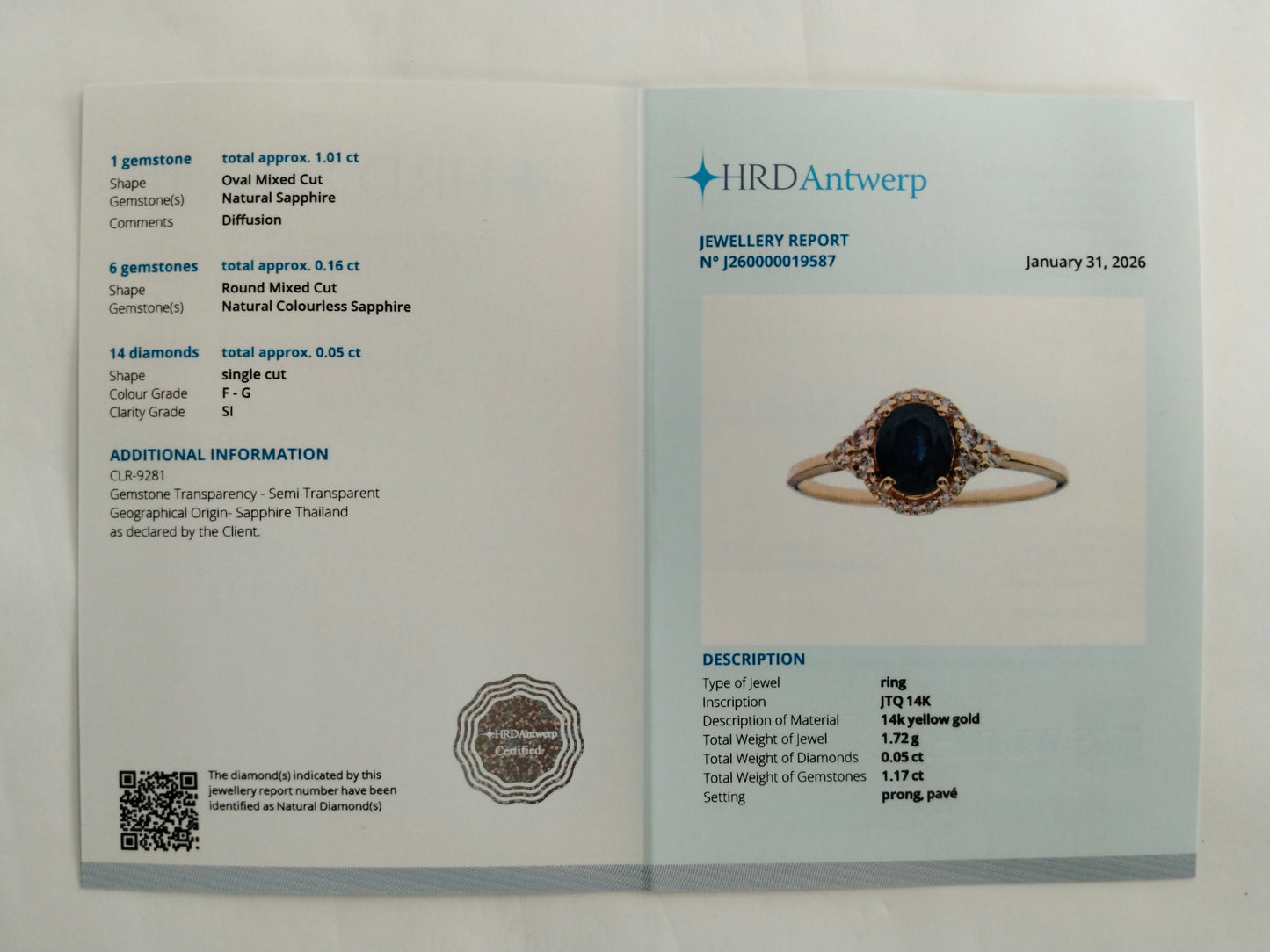 1.22 Ct Oval Mixed Cut Natural Sapphire 14K Gold Ring