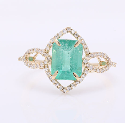 2.29 Ct Octagon Step Cut Natural Emerald 14K Gold Ring