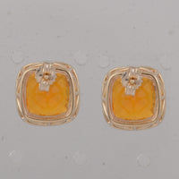 4.21 Ct Cushion B.R Fire Opal 9K Gold Earrings