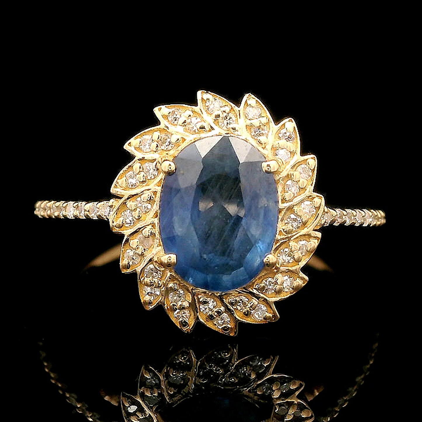 1.53 Ct Oval Mixed Cut Natural Sapphire 14K Gold Ring