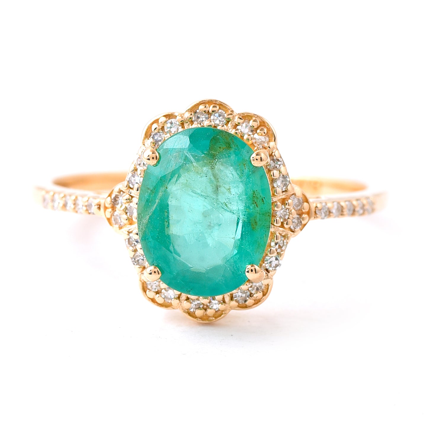 1.79 Ct Oval Mixed Cut Natural Emerald 14K Gold Ring