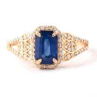 1.54 Ct Octagon Step Cut Natural Sapphire 14K Gold Ring